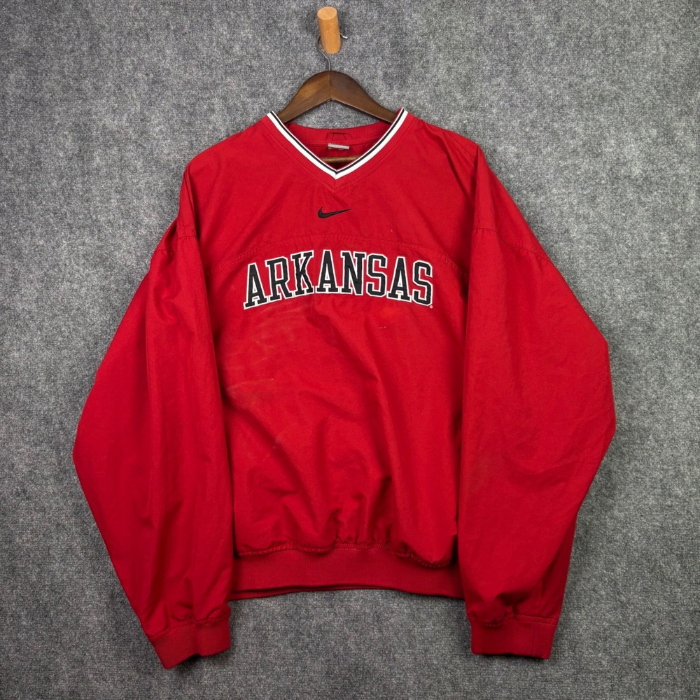 Nike Arkansas Windshirt Mens XXL Red V-Neck Pullover Razorbacks NCAA Vintage
